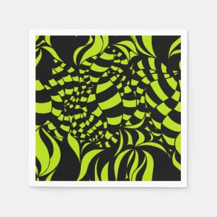 Serviette En Papier Motif psychédélique vert citron et noir