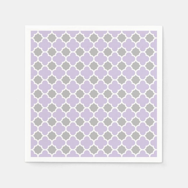 Serviette En Papier Motif Quatrefoil gris blanc violet (Devant)