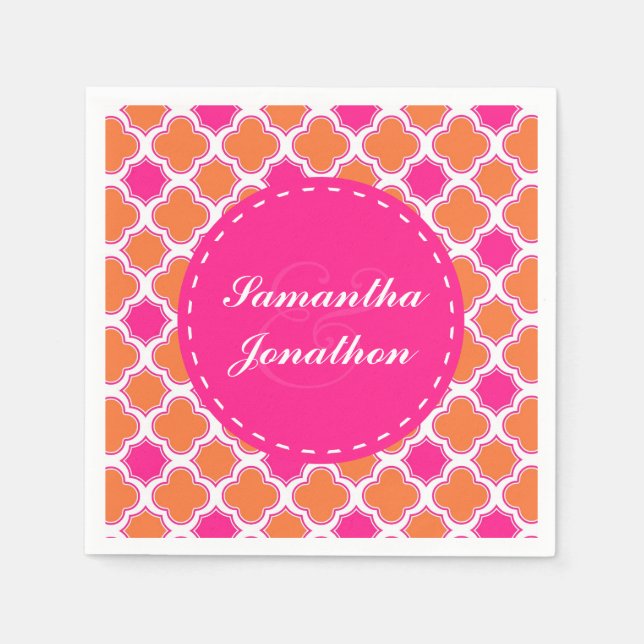 Serviette En Papier Motif Quatrefoil rose et Mariage orange (Devant)