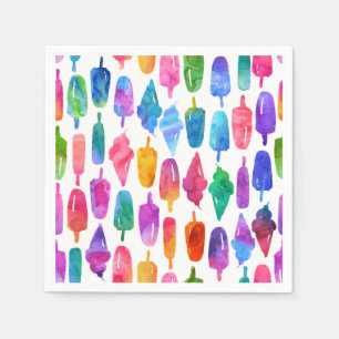 Serviette En Papier Motif Rainbow Watercolor Crème glacée Ice Pops
