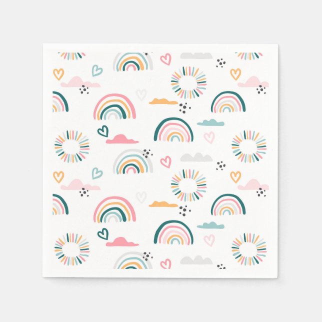 Serviette En Papier Motif Rainbows & Hearts (Devant)