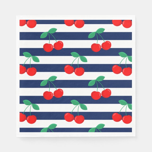 Serviette En Papier Motif Rayure Cerise – Cadeau & Décoration de Fruit (Devant)