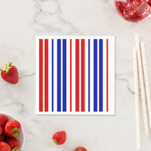 Serviette En Papier Motif rayures blanches rouges bleues  