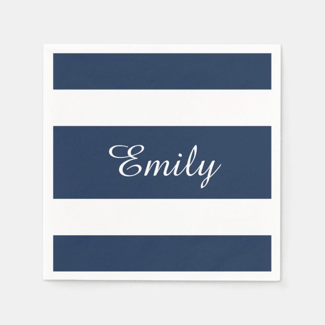 Serviette En Papier Motif Rayures Bleues Modernes Nom (Devant)