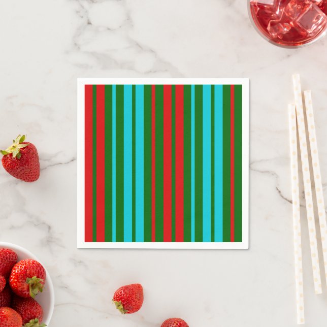 Serviette En Papier Motif rayures vert rouge bleu   (En situation)