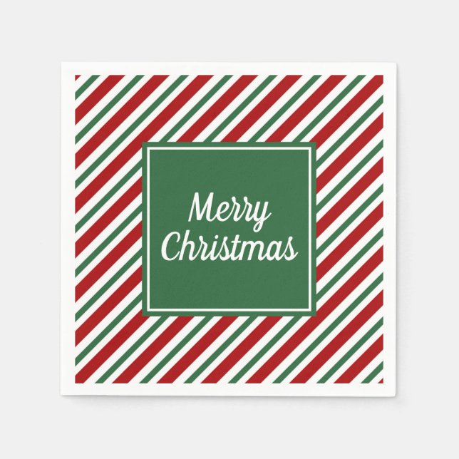 Serviette En Papier Motif rayures vertes classiques de Noël (Devant)