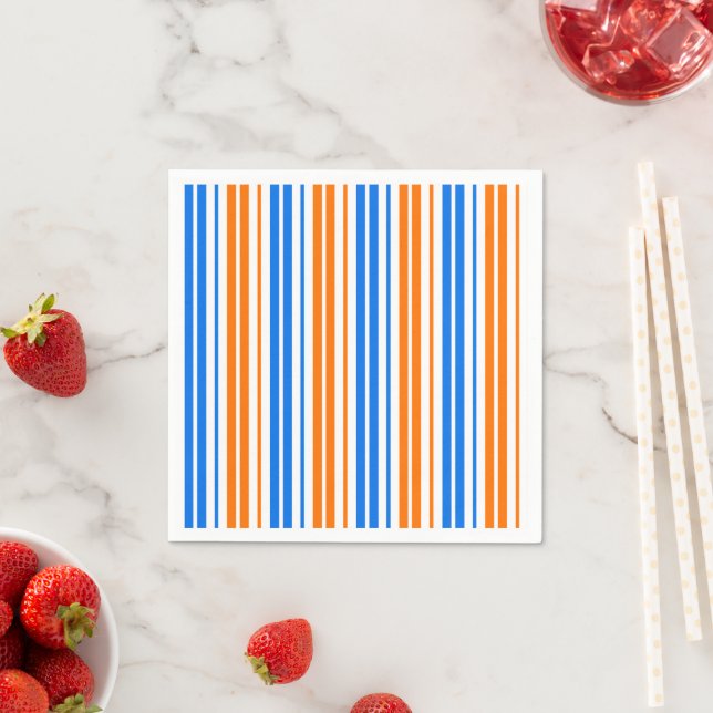 Serviette En Papier Motif rayures verticales orange bleu blanc   (En situation)