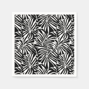 Serviette En Papier Motif Répétitif de Feuille Tropicale Noir et Blanc