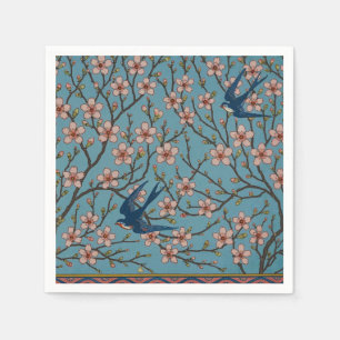 Serviette En Papier Motif rétro de l'hirondelle à fleurs bleues par Wa