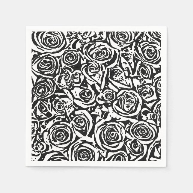 Serviette En Papier Motif Rose Abstrait moderne, noir et blanc (Devant)