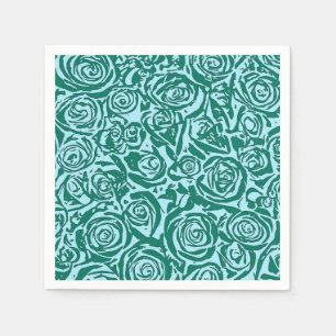 Serviette En Papier Motif Rose Abstrait moderne, Turquoise et Aqua