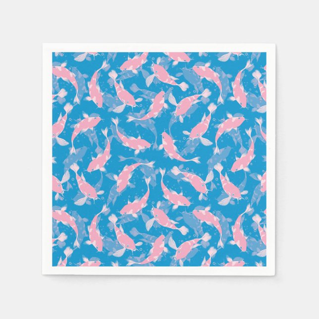 Serviette En Papier Motif rose et bleu - Koi Fish (Devant)