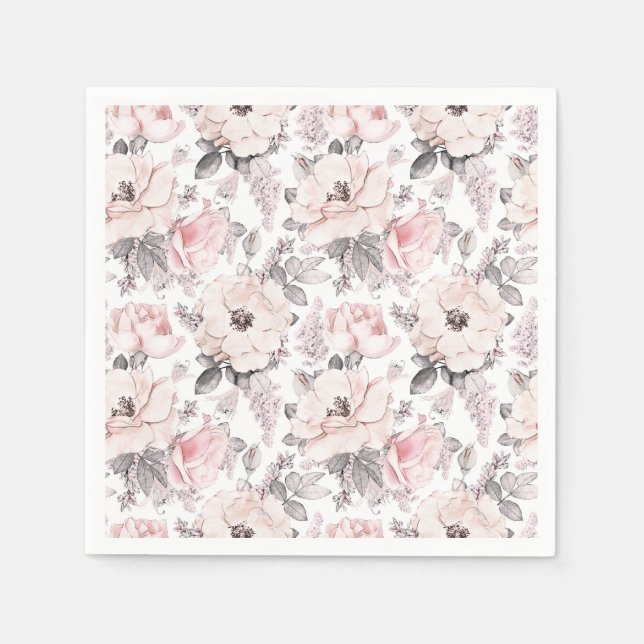 Serviette En Papier Motif rose et gris classique (Devant)
