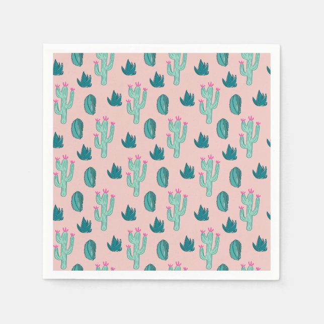 Serviette En Papier Motif rose et vert mignon Cactus (Devant)