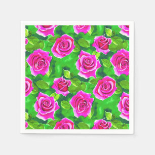 Serviette En Papier Motif Rose Fuchsia Pink