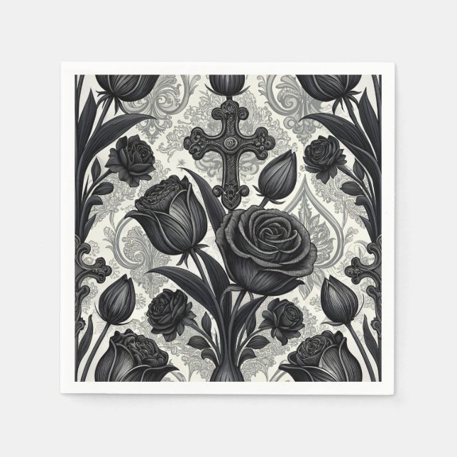 Serviette En Papier Motif Rose Gothique Foncé (2) (Devant)
