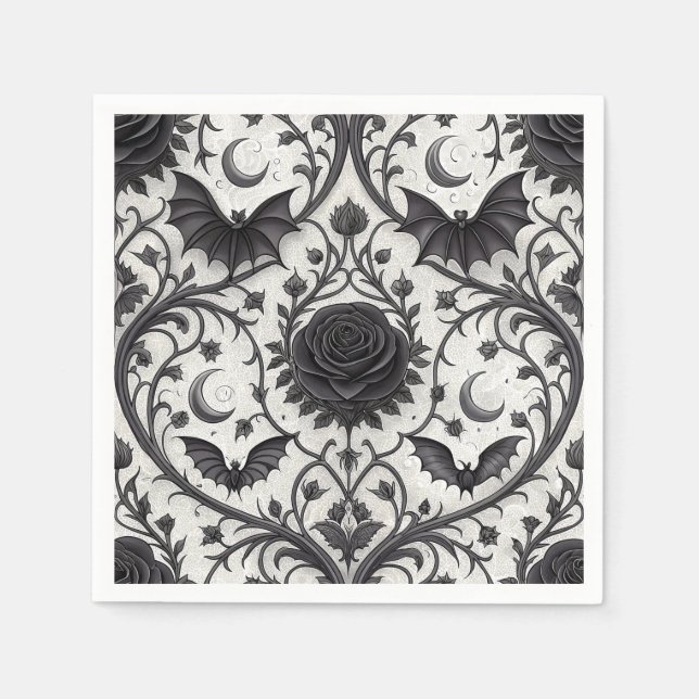 Serviette En Papier Motif Rose Gothique Foncé (3) (Devant)
