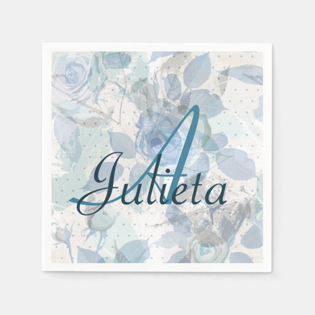 Serviette En Papier Motif Rose Monogramme (Devant)