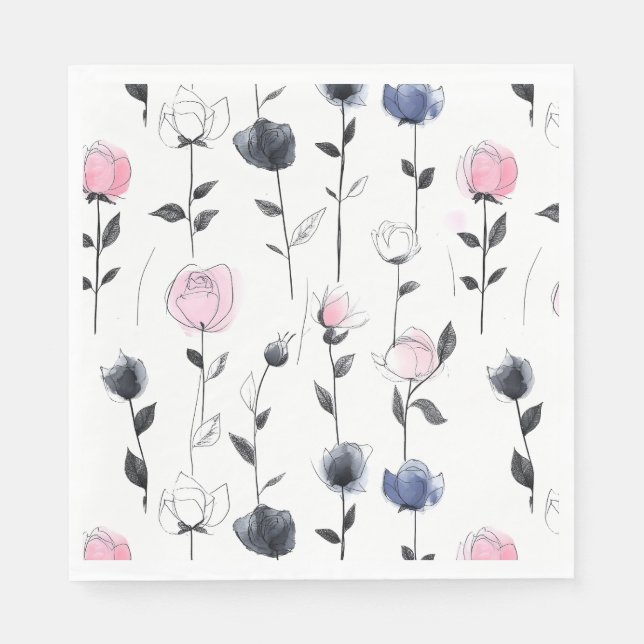 Serviette En Papier Motif rose noir moderne (Devant)