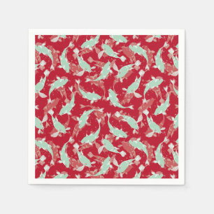 Serviette En Papier Motif rouge et vert - Koi Fish