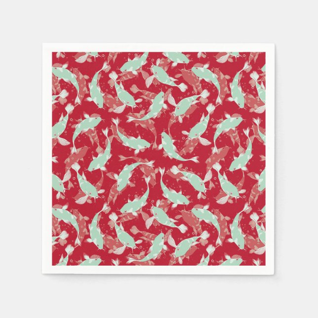 Serviette En Papier Motif rouge et vert - Koi Fish (Devant)