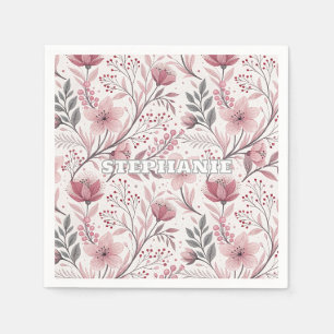 Serviette En Papier Motif Sakura en fleurs de cerises roses sur blanc 