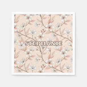 Serviette En Papier Motif Sakura en fleurs de cerisier rose sur rose (
