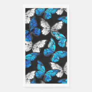 Serviette En Papier Motif sans couleur foncée avec papillons bleus Mor