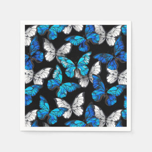 Serviette En Papier Motif sans couleur foncée avec papillons bleus Mor