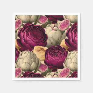 Serviette En Papier Motif sans couture avec pivoines et artichauts