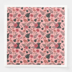 Serviette En Papier Motif sans couture de flamant rose fleurs et feuil