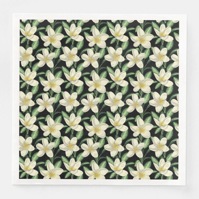 Serviette En Papier Motif sans couture tropical fleurs blanches feuill (Devant)