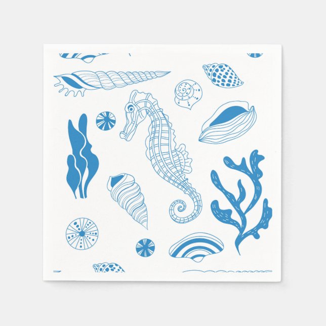 Serviette En Papier Motif sans joint avec coquillages (Devant)