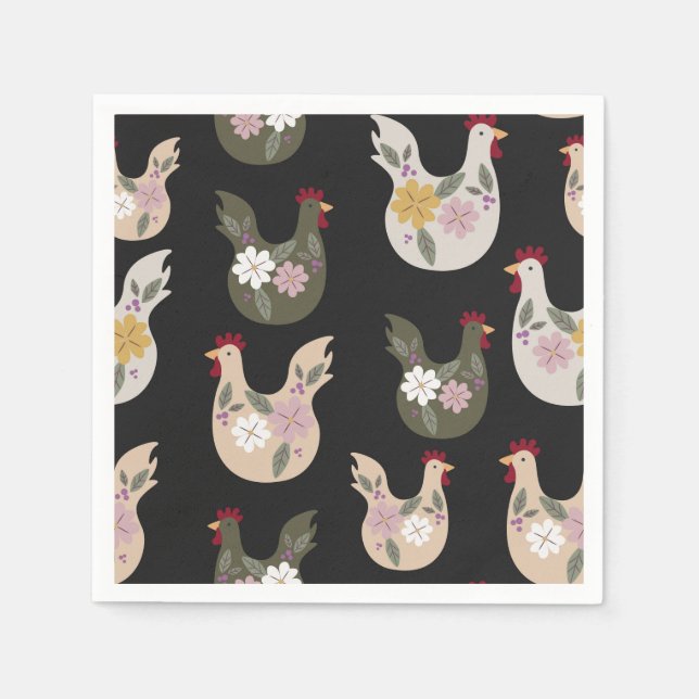 Serviette En Papier Motif sans soudure de Pâques avec poulet. (Devant)