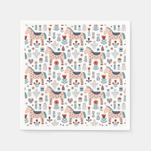 Serviette En Papier Motif scandinave d'art populaire de cheval