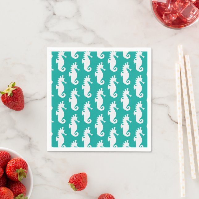 Serviette En Papier Motif Seahorse turquoise (En situation)