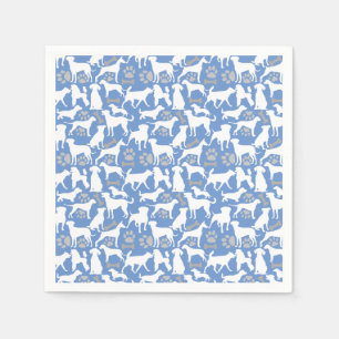 Serviette En Papier Motif silhouette de chien.Blanc.03 Fond bleu clair