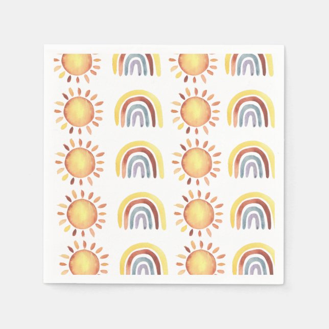 Serviette En Papier Motif soleil et arc-en-ciel (Devant)