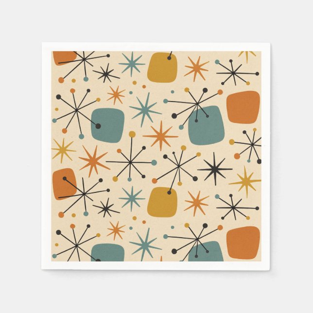 Serviette En Papier Motif Starburst moderne du milieu du siècle (Devant)