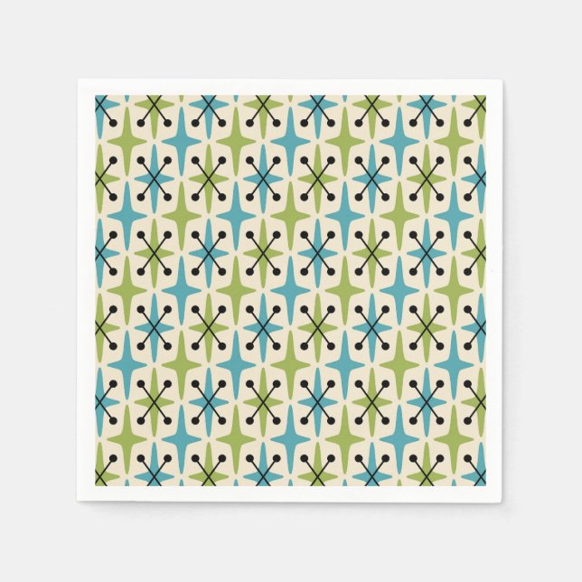 Serviette En Papier Motif Starburst moderne du milieu du siècle (Devant)