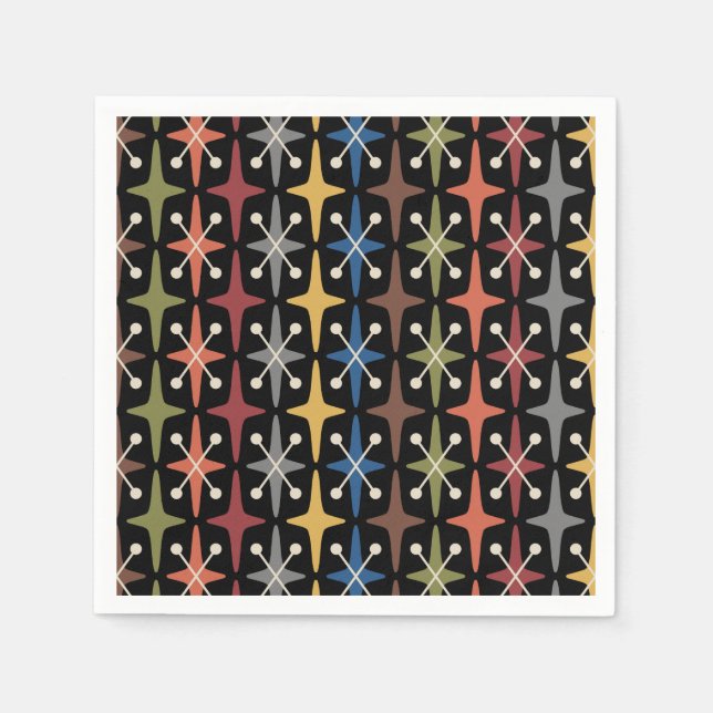 Serviette En Papier Motif Starburst moderne du milieu du siècle (Devant)