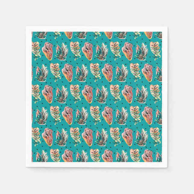 Serviette En Papier Motif Succulent de Cactus Graphique Abstrait (Devant)