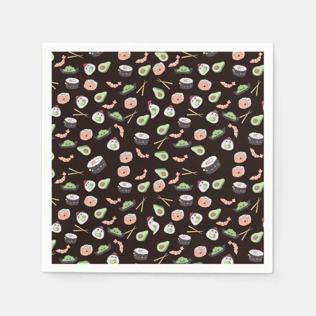 Serviette En Papier Motif sushi noir mignon (Devant)