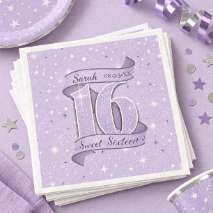 Serviette En Papier Motif Sweet 16 & motif étoile Violet ID1333