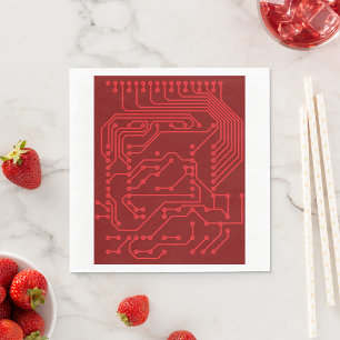 Serviette En Papier Motif technologique de carte de circuit rétro roug
