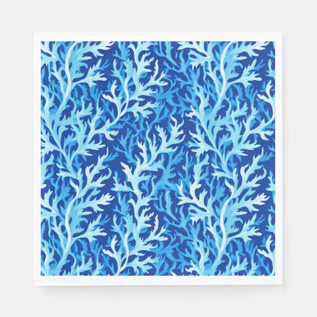 Serviette En Papier Motif textile du littoral d'algues bleues (Devant)