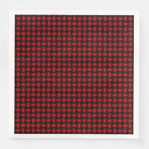 Serviette En Papier Motif Tissé Rouge Noir