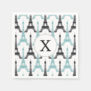 Serviette En Papier Motif tour Monogram Aqua Chic Eiffel