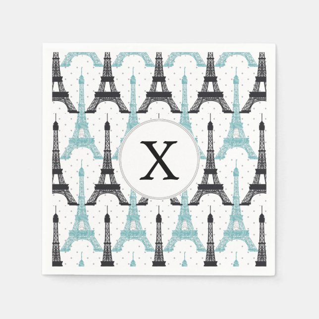 Serviette En Papier Motif tour Monogram Aqua Chic Eiffel (Devant)