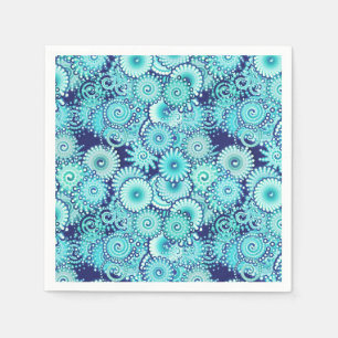 Serviette En Papier Motif tourbillon fractal, nuances bleu denim